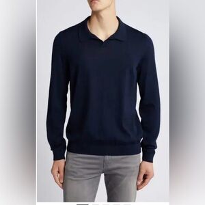 Boss Enord Long Sleeve Wool Polo Sweater in Dark Blue